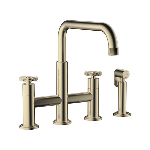 Agua Canada Monti Brushed Gold 2-Handle Deck-Mount Kitchen Bridge Faucet w/ Side Sprayer