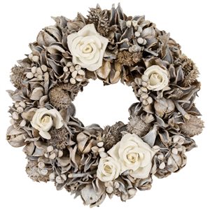 Northlight Unlit Glittered White Roses Winter Botanicals Artificial Christmas Wreath - 9.5-in