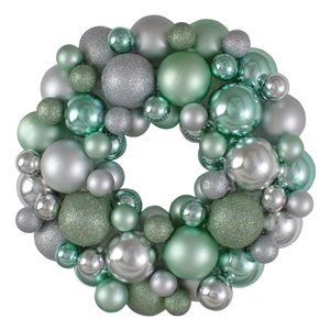 Northlight 13-in Silver and Seafoam Green 3-Finish Shatterproof Ball Christmas Wreath