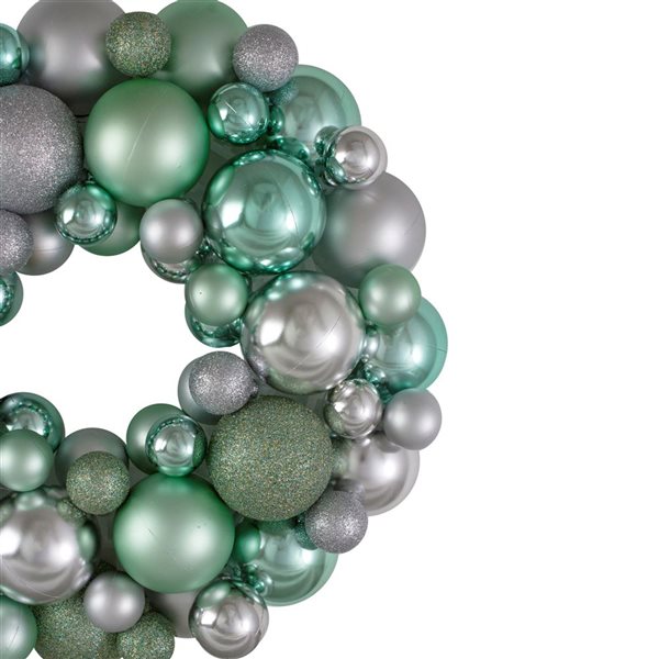 Northlight 13-in Silver and Seafoam Green 3-Finish Shatterproof Ball Christmas Wreath