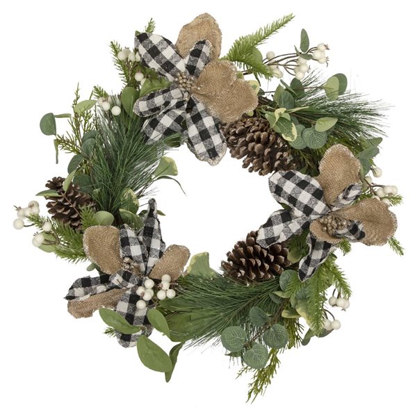 Northlight Unlit Magnolia and Frosted Pine Cones Artificial Christmas Wreath -  22-in