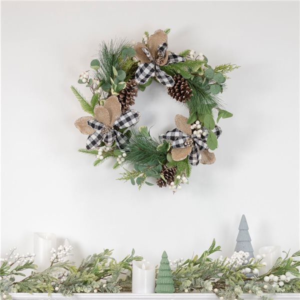 Northlight Unlit Magnolia and Frosted Pine Cones Artificial Christmas Wreath -  22-in