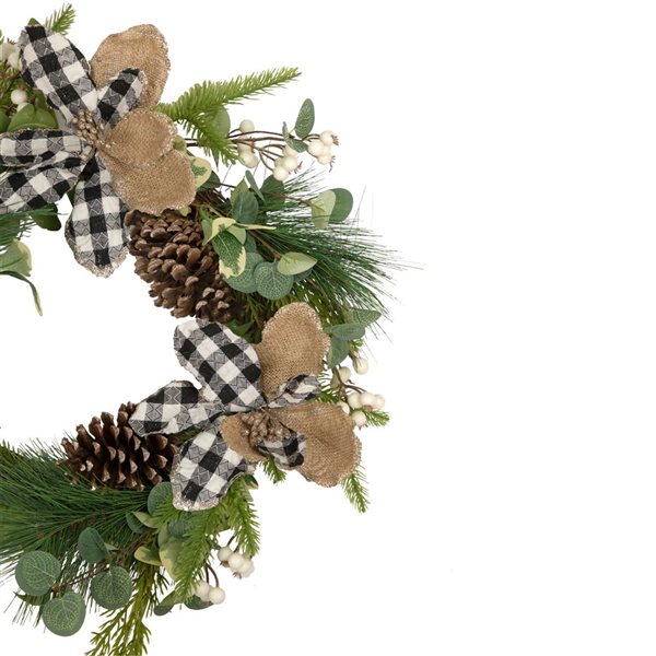 Northlight Unlit Magnolia and Frosted Pine Cones Artificial Christmas Wreath -  22-in