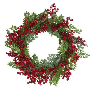 Northlight Unlit Red Berries and Two Tone Leaves Artificial Christmas Wreath - 20-in