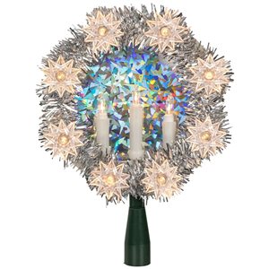 Northlight 7-in Silver Wreath with Candles Christmas Tree Topper - Clear Lights