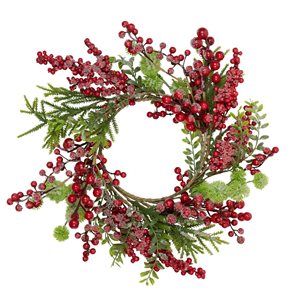 Northlight Unlit Artificial Frosted Red Berry and Pine Christmas Wreath - 16-in