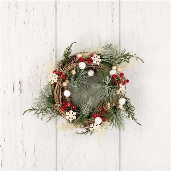 Northlight Unlit Frosted Pine and Berries Winter Foliage Mini Christmas Wreath - 10-in