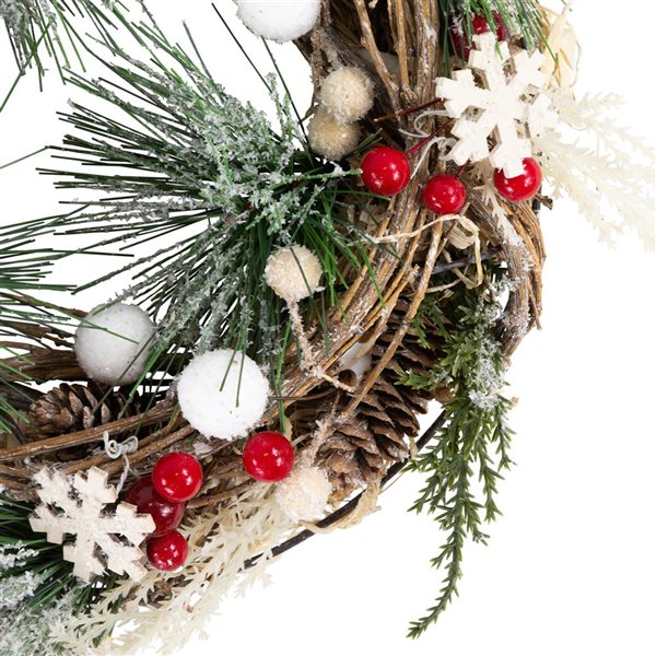 Northlight Unlit Frosted Pine and Berries Winter Foliage Mini Christmas Wreath - 10-in