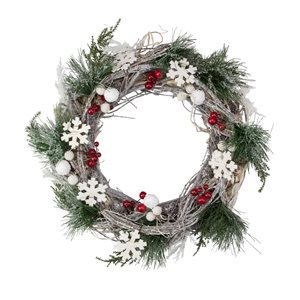 Northlight Unlit Snowflakes and Berries Winter Foliage Christmas Wreath - 13-in