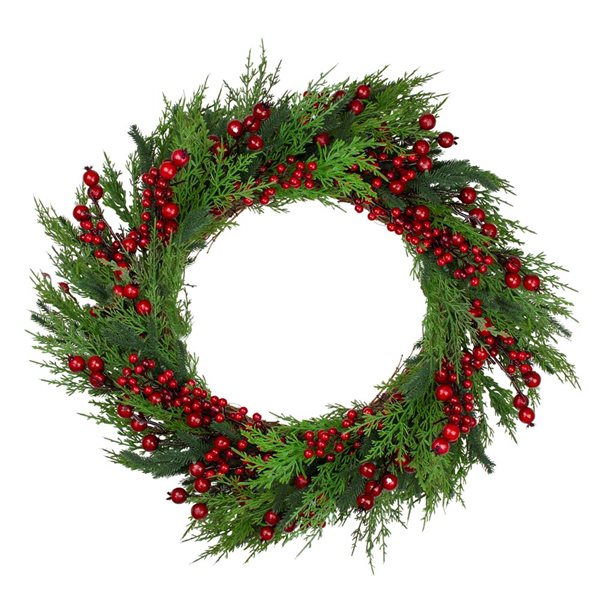 Northlight Unlit Mixed Pine and Berries Artificial Christmas Wreath - 26-in