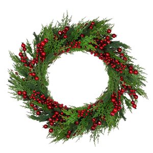 Northlight Unlit Mixed Pine and Berries Artificial Christmas Wreath - 26-in