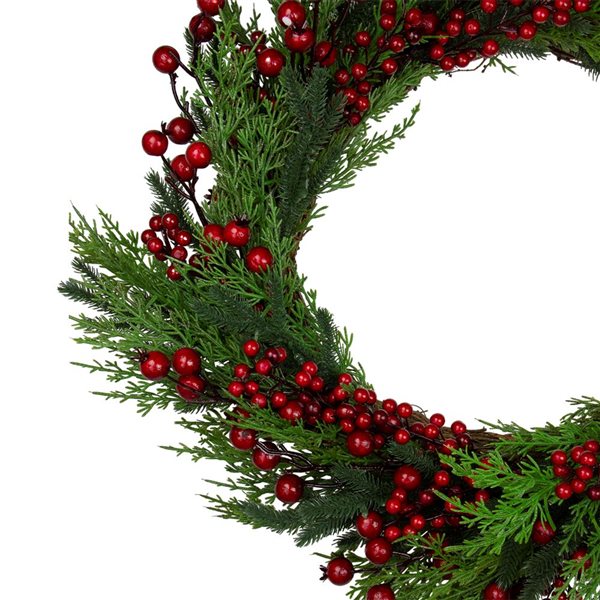 Northlight Unlit Mixed Pine and Berries Artificial Christmas Wreath - 26-in