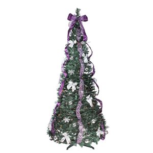 Northlight 6-ft Pre-Lit Purple and Silver Pre-Decorated Pop-Up Artificial Christmas Tree  Clear Lights