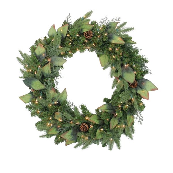 Northlight 30-in Pre-Lit Mixed Winter Pine Artificial Christmas Wreath - Clear Lights