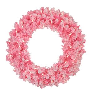 Northlight 24-in Pre-Lit Flocked Pink Artificial Christmas Wreath - Clear Lights