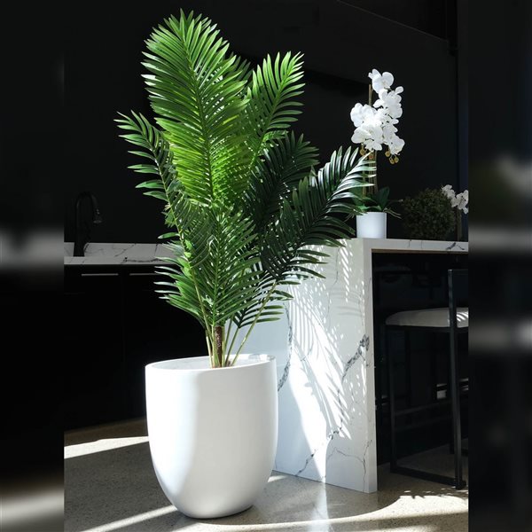 Bac à plantes rond grand format Landon Botaneeka de Hudson Home 16,5 po l. x 20 po h. en fibre de verre blanc