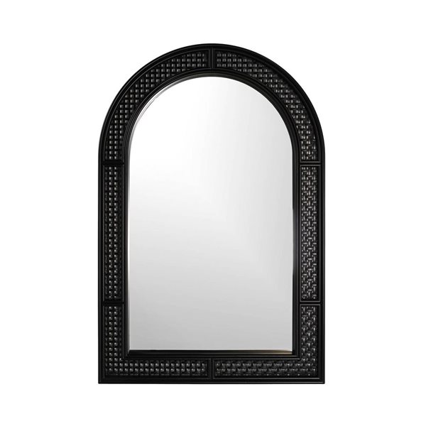 Miroir décoratif mural de Hudson Home Rolland 24 x 36 po avec cadre arqué en rotin plastique noir