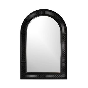 Miroir décoratif mural de Hudson Home Rolland 24 x 36 po avec cadre arqué en rotin plastique noir