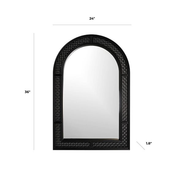 Hudson Home Rolland 24 x 36-in Black Plastic Rattan Arched Framed Wall-Mount Accent Mirror