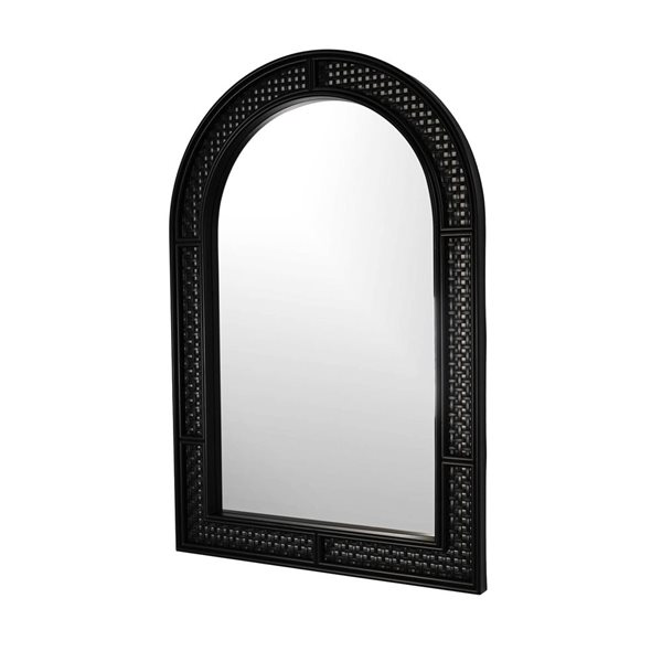 Hudson Home Rolland 24 x 36-in Black Plastic Rattan Arched Framed Wall-Mount Accent Mirror