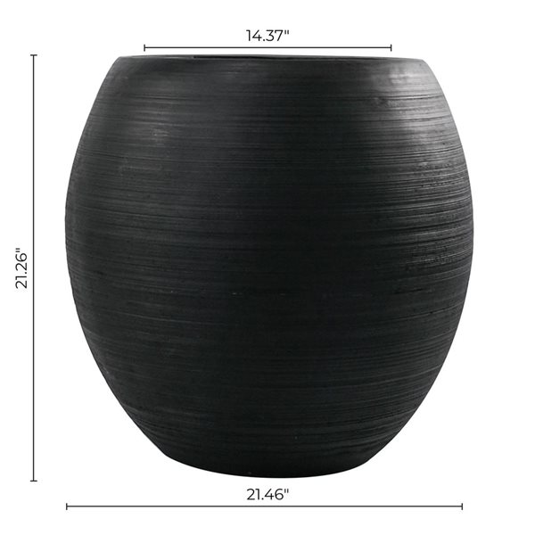 Bac à plantes rond très grand Barolo Botaneeka de Hudson Home 21,46 po l. x 21,26 po h. en fibre de verre noir