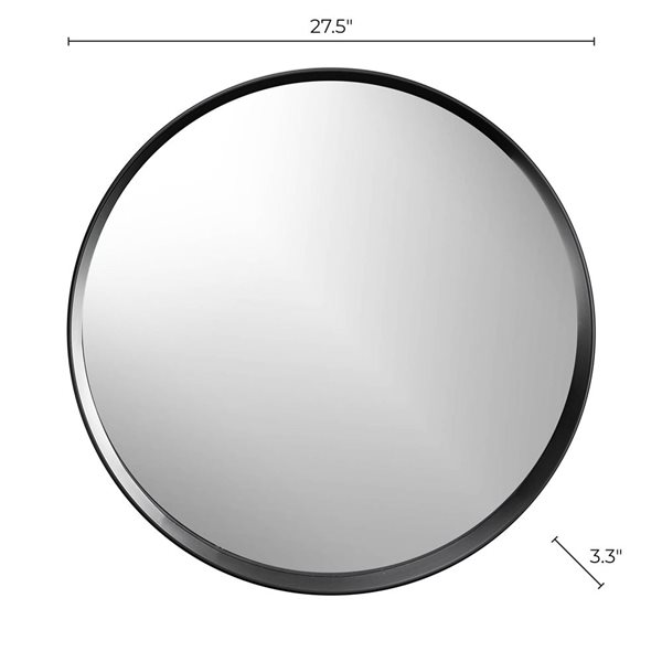 Miroir décoratif mural de Hudson Home 27,5 po diamètre avec cadre en plastique noir mat