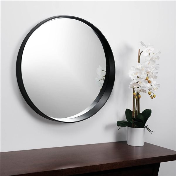 Miroir décoratif mural de Hudson Home 27,5 po diamètre avec cadre en plastique noir mat