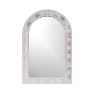 Miroir décoratif mural de Hudson Home Rolland 24 x 36 po avec cadre arqué en rotin plastique blanc