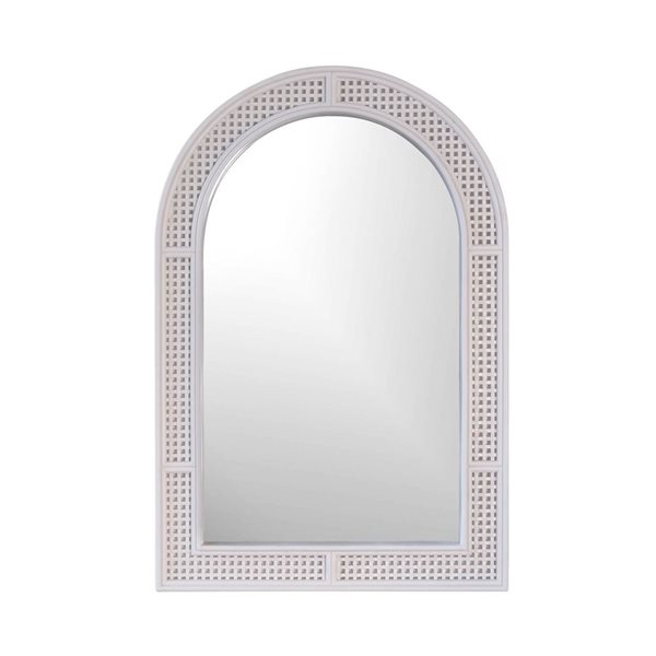 Hudson Home Rolland 24 x 36-in White Plastic Rattan Arched Framed Wall-Mount Accent Mirror