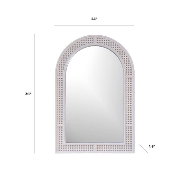 Hudson Home Rolland 24 x 36-in White Plastic Rattan Arched Framed Wall-Mount Accent Mirror