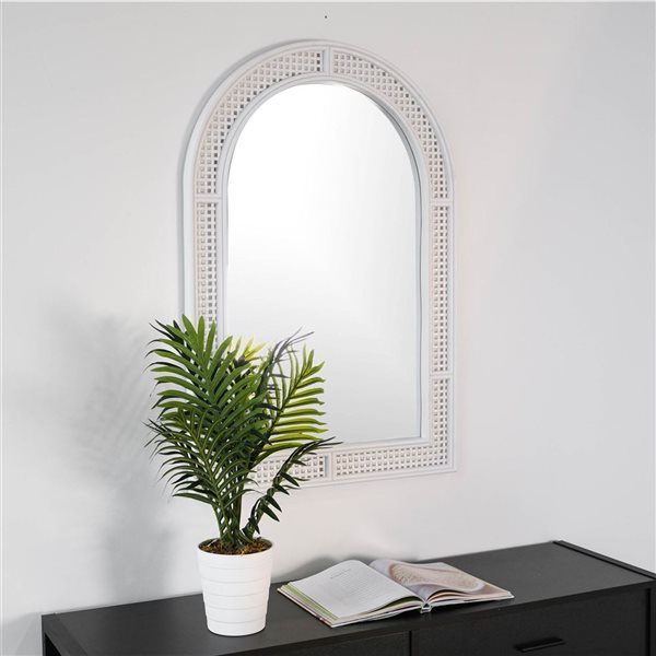 Hudson Home Rolland 24 x 36-in White Plastic Rattan Arched Framed Wall-Mount Accent Mirror