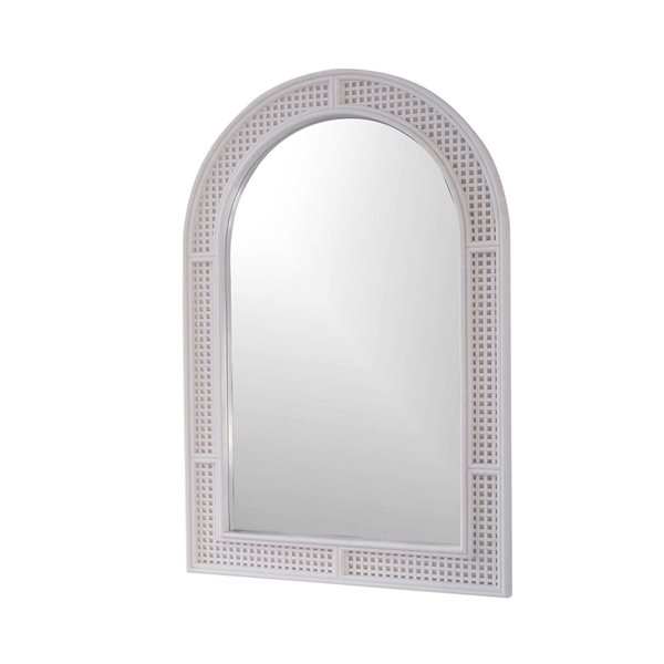 Hudson Home Rolland 24 x 36-in White Plastic Rattan Arched Framed Wall-Mount Accent Mirror