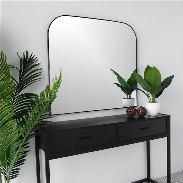 Miroir décoratif mural de Hudson Home Sierra 36 x 34 po avec cadre en métal noir mat