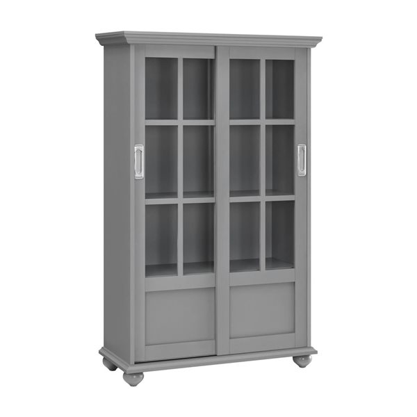 Ameriwood Home Aaron Lane 4-Tier Gray  Bookcase w/ Sliding Glass Doors