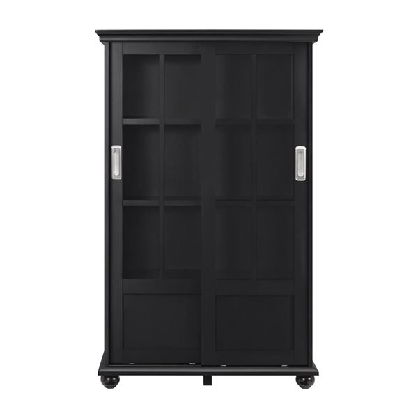 Ameriwood Home Aaron Lane 4-Tier Black  Bookcase w/ Sliding Glass Doors