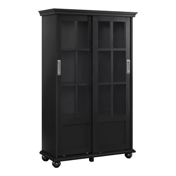 Ameriwood Home Aaron Lane 4-Tier Black  Bookcase w/ Sliding Glass Doors