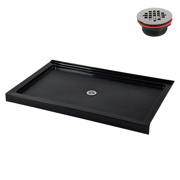 Streamline 60 x 36-in Glossy Black Corner Acrylic Shower Base with Center Drain, ABS Drain Included