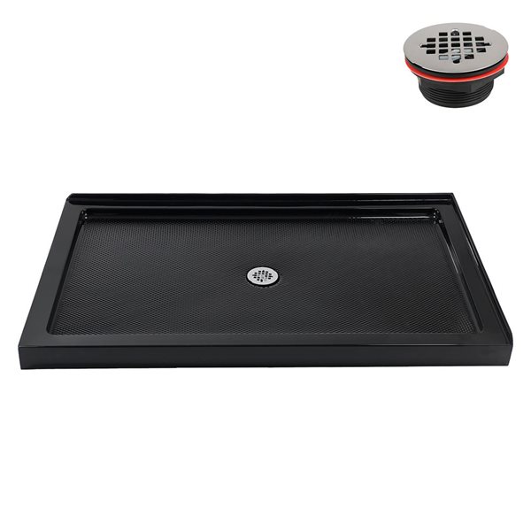 Streamline 60 x 36-in Glossy Black Corner Acrylic Shower Base with Center Drain, ABS Drain Included