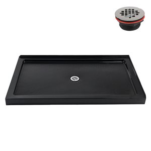 Streamline 60 x 36-in Glossy Black Corner Acrylic Shower Base with Center Drain, ABS Drain Included