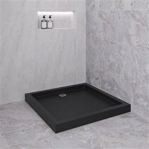 Bac de douche acrylique en coin Streamline 36 x 36 po noir brillant, drain ABS à gauche inclus