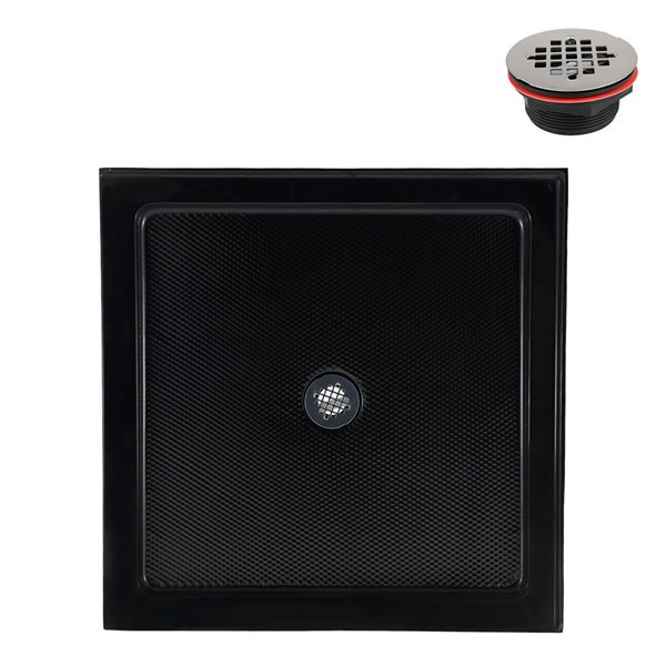 Streamline 36 x 36-in Square Corner Acrylic Shower Base in Glossy Black with Center Drain, ABS Drain Included