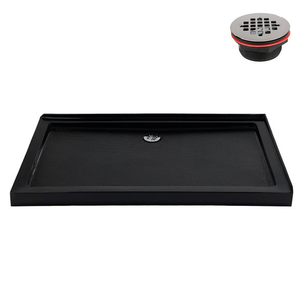 Streamline 60 x 36-in Glossy Black Corner Acrylic Shower Base with Left Hand Drain, ABS Drain Included