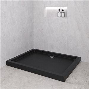 Bac de douche en coin acrylique Streamline rectangle 48 x 36 po noir brillant drain à droite, drain ABS inclus