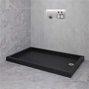 Bac de douche en coin acrylique rectangle Streamline 60 x 36 po noir brillant drain à droite, drain ABS inclus