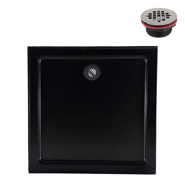 Streamline 36 x 36-in Corner Acrylic Shower Base in Glossy Black with Right Hand Drain, ABS Drain Included