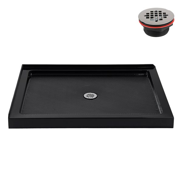 Streamline 48 x 36-in Corner Acrylic Shower Base in Glossy Black with Center Drain, ABS Drain Included