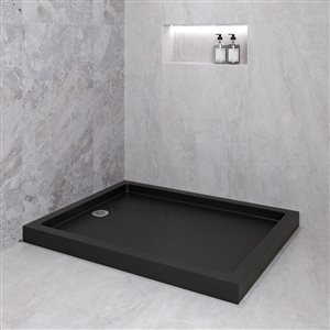 Bac de douche acrylique en coin Streamline 48 x 36 po noir brillant drain à droite, drain ABS inclus