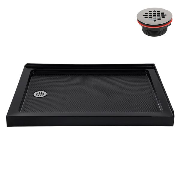 Streamline 48 x 36-in Rectangle Corner Acrylic Shower Base in Glossy Black with Left Hand Drain, ABS Drain Included