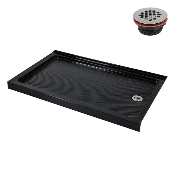 Streamline 60 x 36-in Corner Acrylic Shower Base in Glossy Black with Right Hand Drain, ABS Drain Included