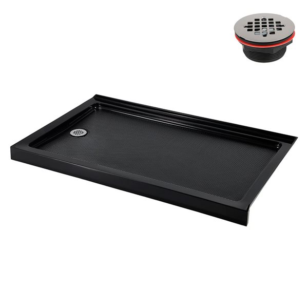 Streamline 60 x 36-in Corner Acrylic Shower Base in Glossy Black with Left Hand Drain, ABS Drain Included